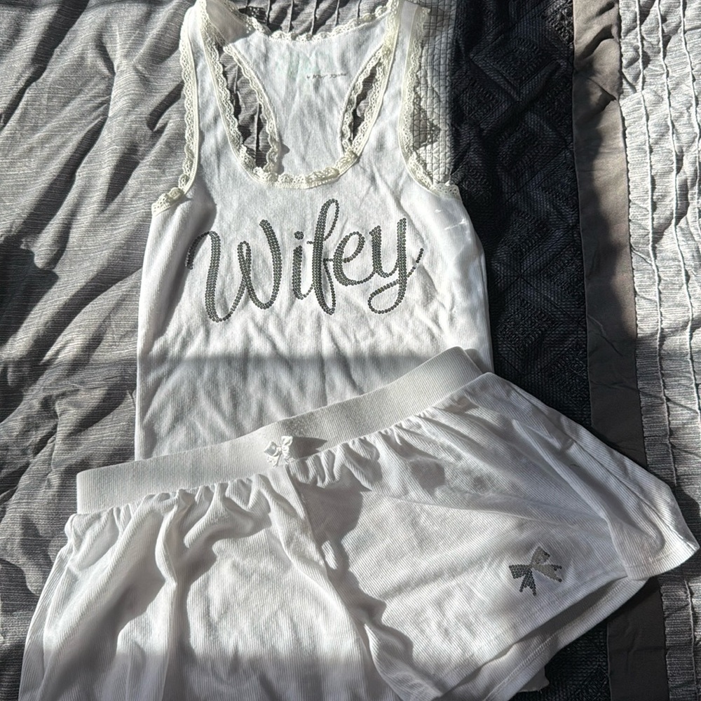 Betsy Johnson wifey shorts and tank top pajama set